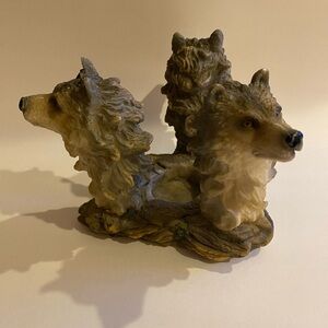 Vintage Resin Wolf Tea Light Candle Holder
